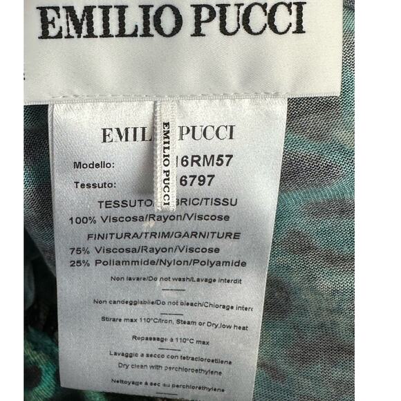 Emilio Pucci Green Purple Animal Print Lace Detail 3/4 Sleeve Top Sz US 6 - Picture 3 of 16